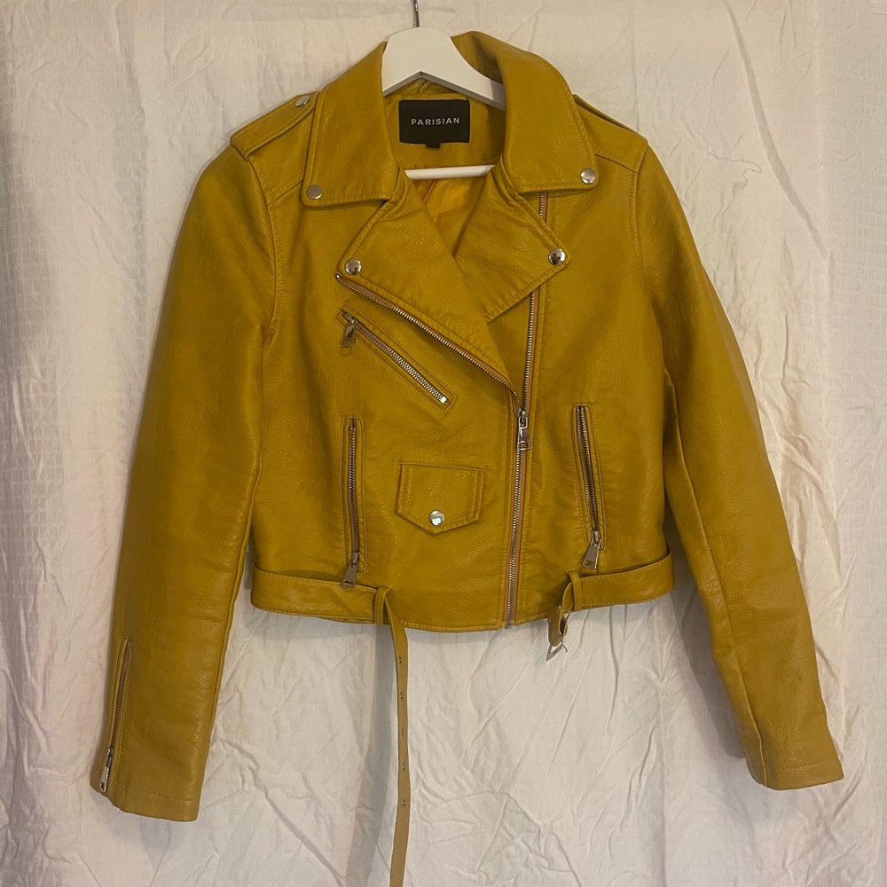 Faux Leather Moto Jacket in Yellow Mustard